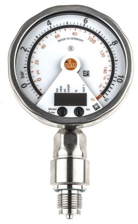 ifm electronic PG24 Серия Датчик давления, Аналоговый, PNP NO/NC Выход -1 бар, Относительное значение 10 бар