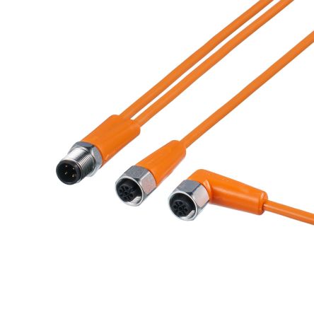 ifm electronic Мужской 1-ходовой прямой к Женскому 2-ходовому M12 кабелю датчика привода, 2 м