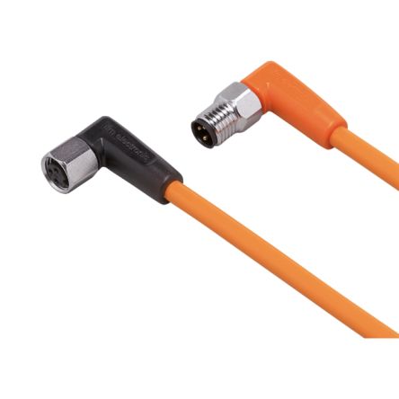 ifm electronic Мужской 1-ходовой угловой к Женскому 1-ходовому M8 кабелю датчика привода, 10 м