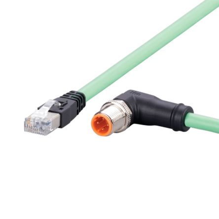 ifm electronic Cat5e Ethernet-кабель, Серый M12 к мужскому RJ45 мужскому полиуретановому оболочке, Экранированный