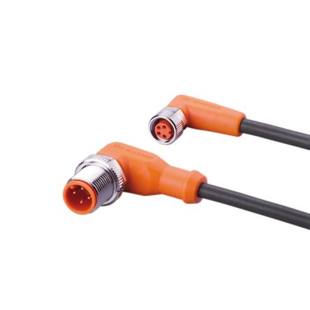 ifm electronic Мужской 4-проводной угловой к Женскому 4-проводному M8 коммуникационному кабелю, 0.3 м
