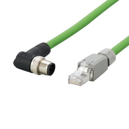 ifm electronic E122, 2 м Ethernet-кабель, зеленый, угловой к прямому мужскому, экранированная оболочка из поливинилхлорида