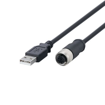 ifm electronic USB кабель, Мужской USB Type A к Женскому, USB 2.0 M12, черный, 1 м
