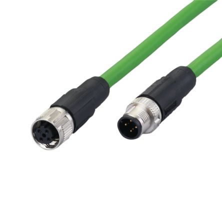 ifm electronic E124, 20 m Ethernet Кабель, Зеленый Прямой к Мужскому Прямому Женскому, Экранированный ПВХ Оболочка