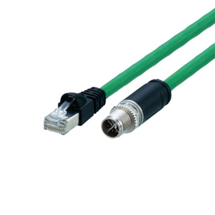 ifm electronic E126, 5 м Ethernet кабель, зелёный прямой к мужскому прямому, экранированная полиуретановая оболочка