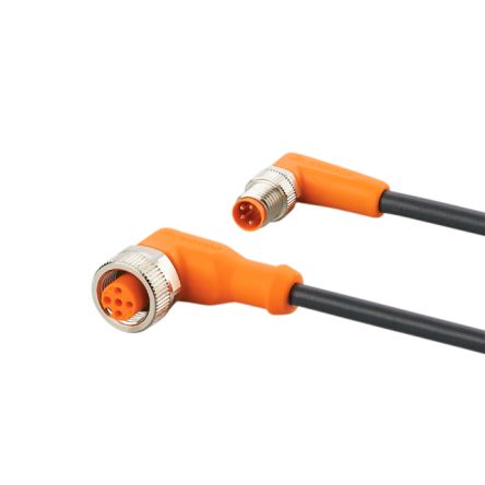 ifm electronic Мужской 4-проводной Прямой Угол к Женскому 5-проводному M12 Коммуникационному Кабелю, 0.3 мм