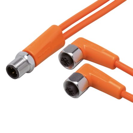 ifm electronic Мужской 1-канальный прямой к Женскому 2-канальному M12 кабелю для датчиков и приводов, 5 м