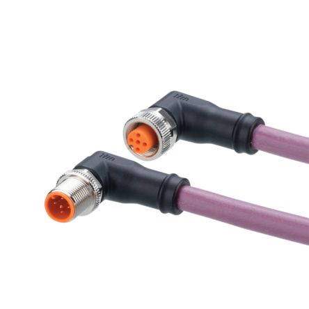 ifm electronic Мужской 5-ти контактный угловой к Женскому 5-ти контактному M12 коммуникационному кабелю, 1 м